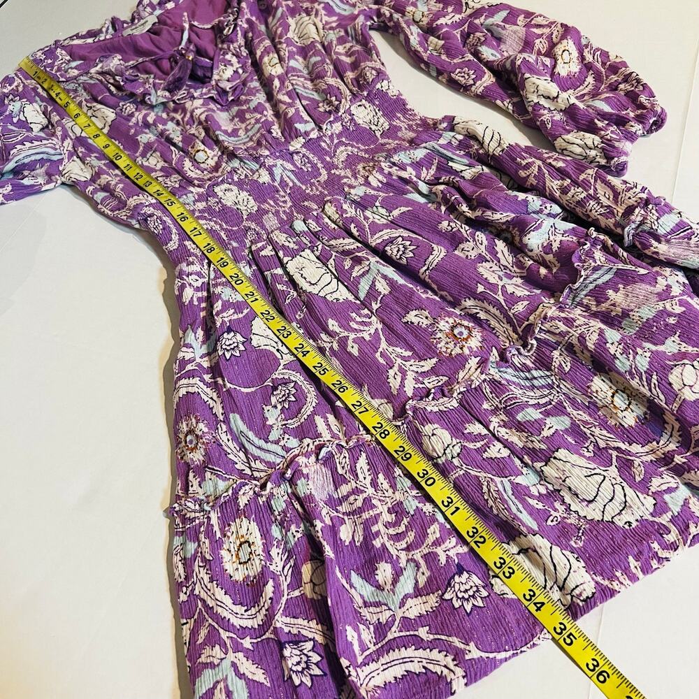 Haute Hippie Floral Long Sleeve Tie Neck Dress Size S Small Purple Multi - Picture 5 of 6